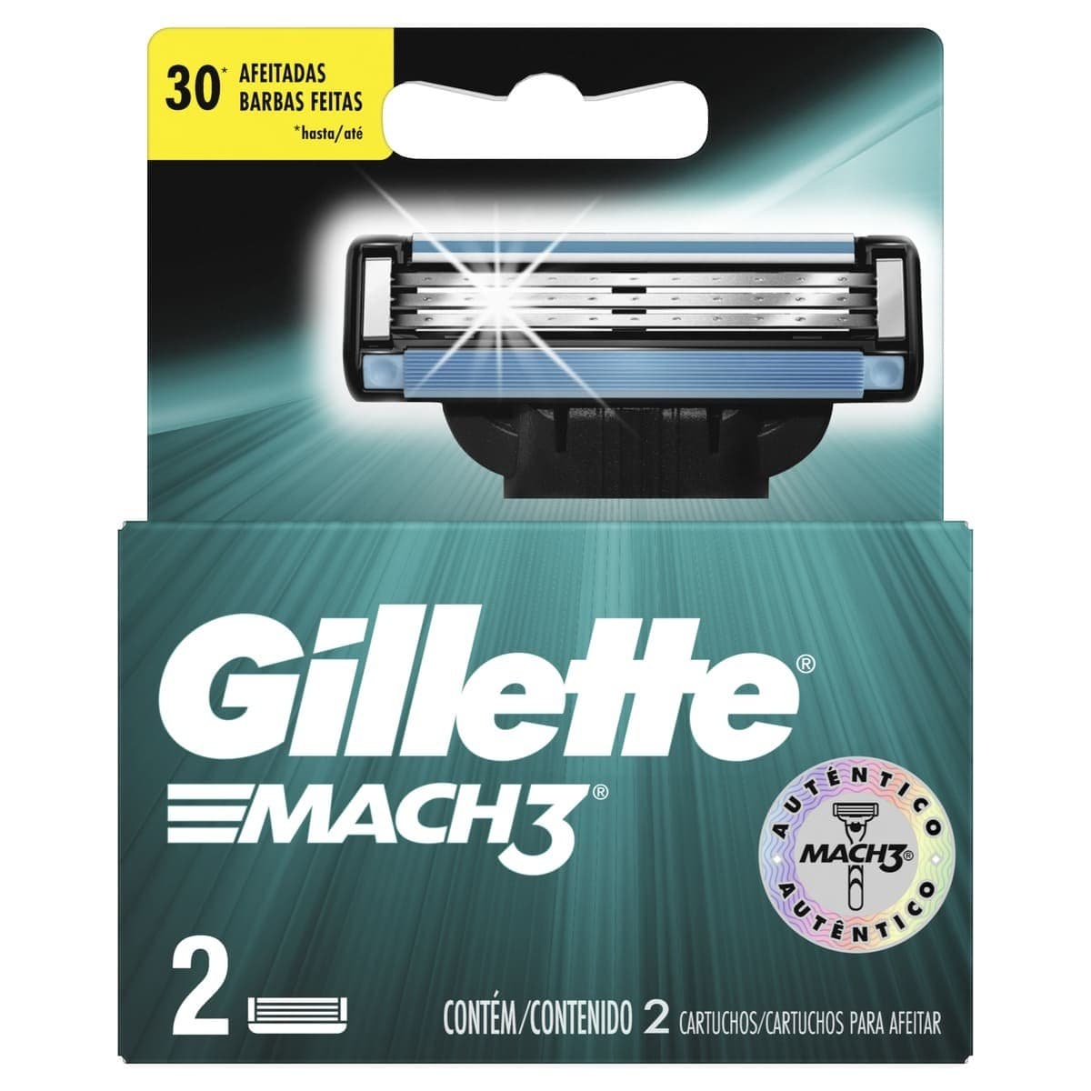 Gillette Mach-3 Cartuchos P/afeitar 3 Hojas Cja. C/2 Pzs.
