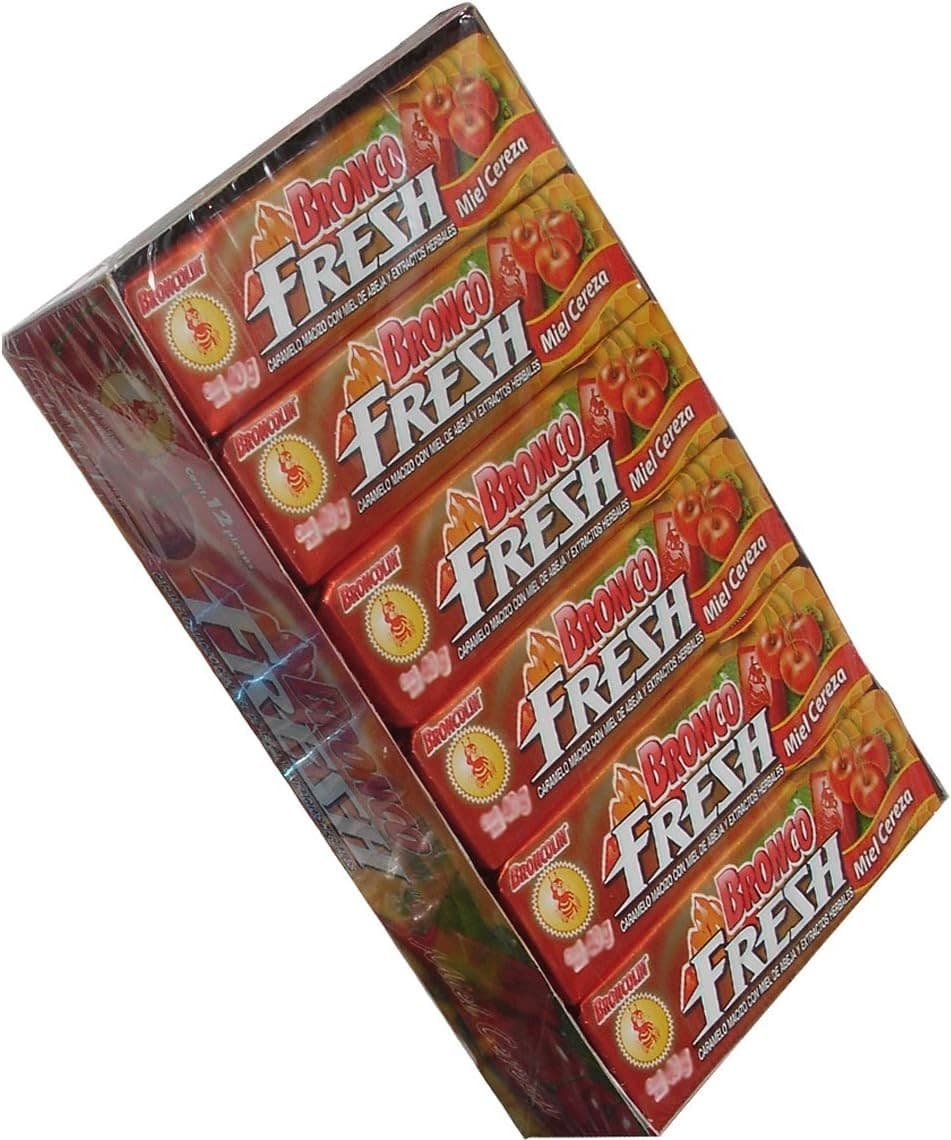 Bronco Fresh Caramelo Sab. Miel-cereza Exhib. 12x9 Pzs. 456 G.