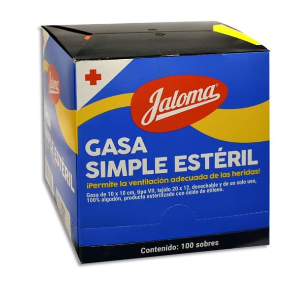 Gasa Simple Estéril (jaloma) 10x10cm. T20x12, 8c. Exhib. C/100 Sobs.