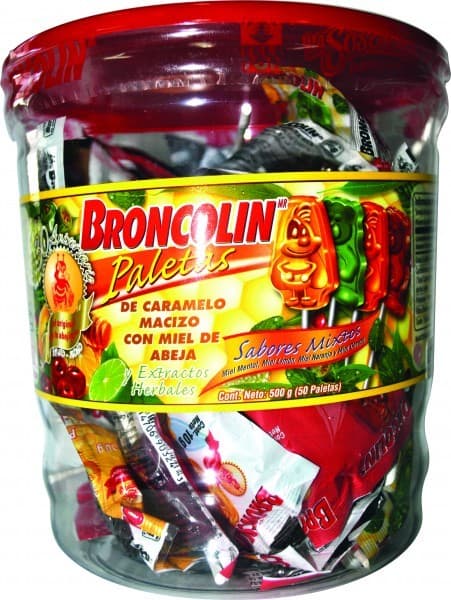 Broncolin Paletas Sabores Mixtos Vitrolero C/50 Pzs.10 G.