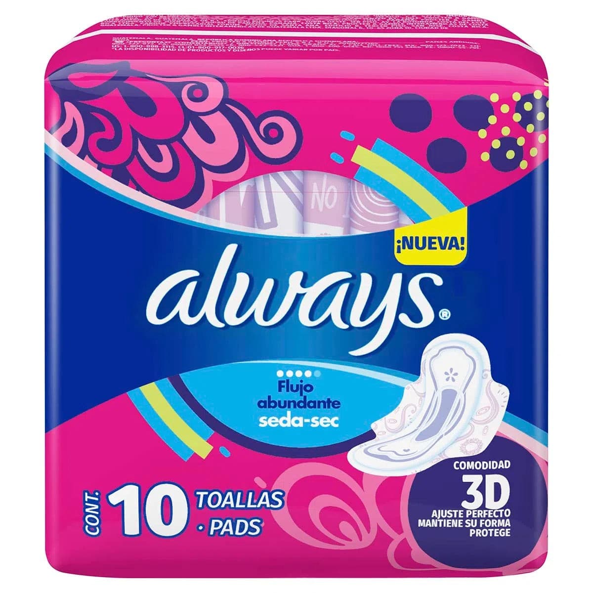 Always Protección Total Seca con Alas C/10 Toallas.