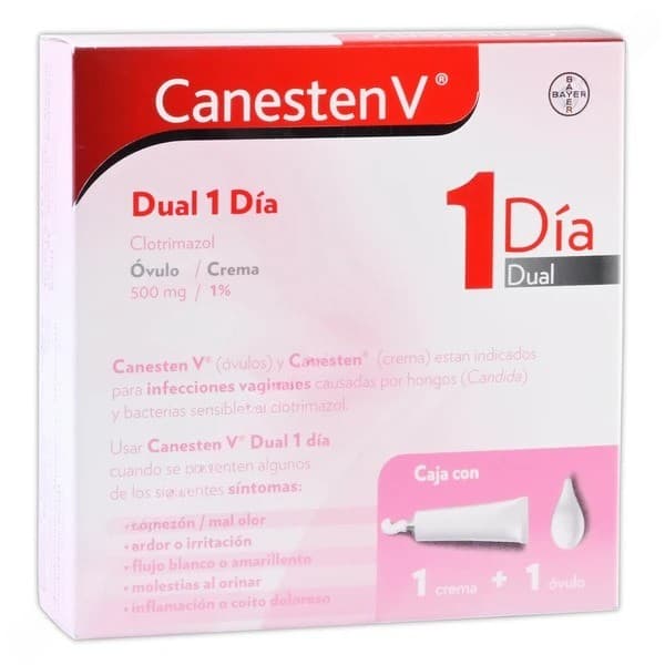 Canesten V Dual 1 Día C/1 Óvulo 500 Mg. y Tubo Crema 1%.