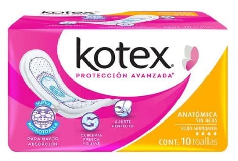 Kotex Anatómica S/alas Flujo Abundante C/10 Toallas.