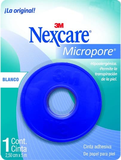 Nexcare Micropore Carrete Col. Blanco A: 2.5cm. (1"); L: 5m. Blister C/1 Pza.