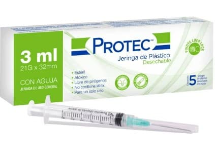 Jeringa 3 Ml. (protec) C/aguja 21gx32mm. C/1 Pza.