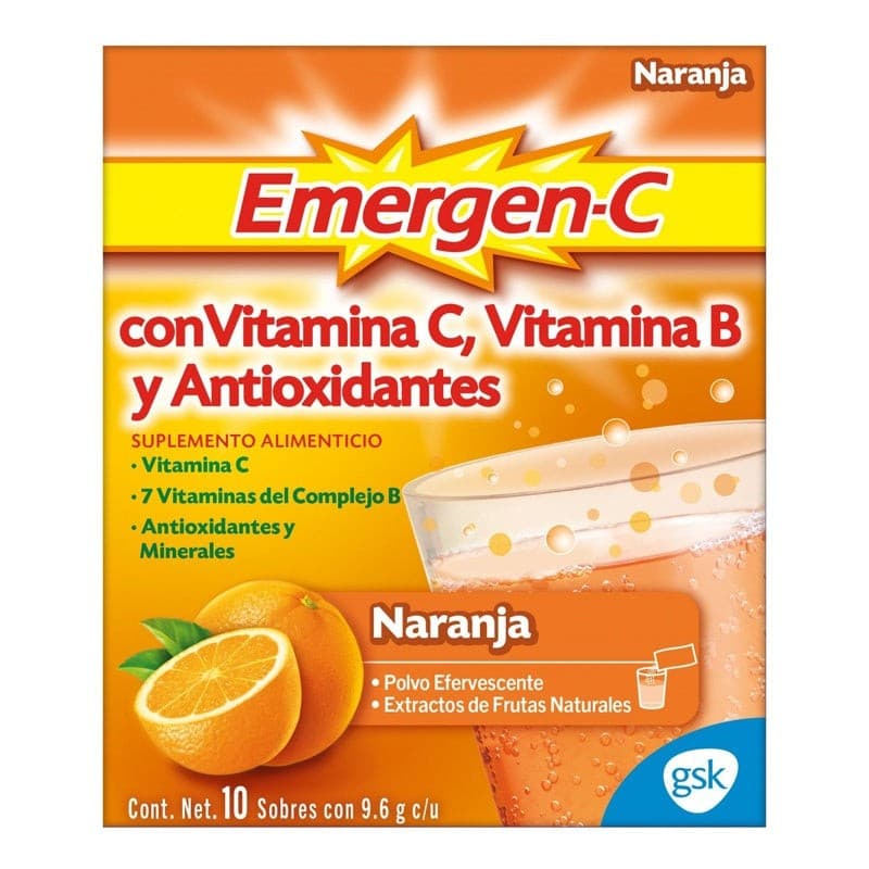 Emergen-c Polvo Efervescente. Sab. Naranja C/10 Sobs. 9.6 G.