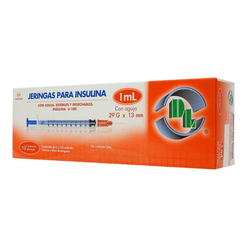 Jeringa 1ml. (dl) Insulina C/aguja Desmontable 29gx13mm. C/10 Pzs.
