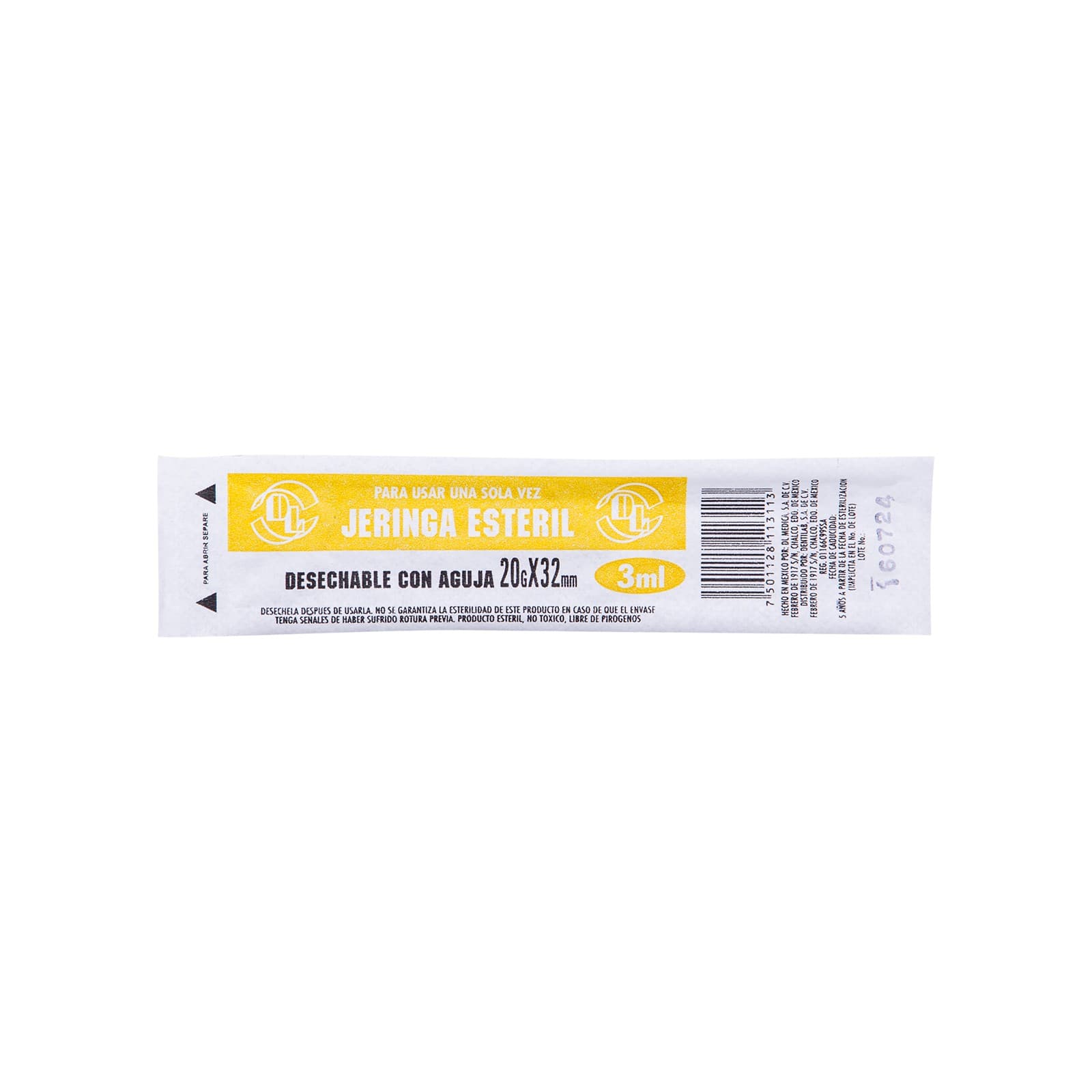 Jeringa 3 Ml. (dl) C/aguja 20gx32mm. C/1 Pza.