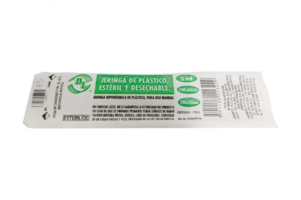 Jeringa 5 Ml. (dl) C/aguja 21gx32mm. C/1 Pza.