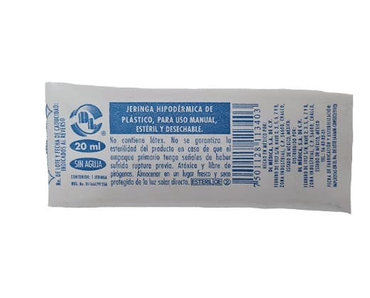 Jeringa 20 Ml. (dl) Pivote Luer Lock S/aguja C/1 Pza.