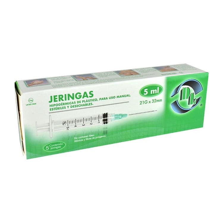 Jeringa 5 Ml. (dl) C/aguja 21gx32mm. C/5 Pzs.