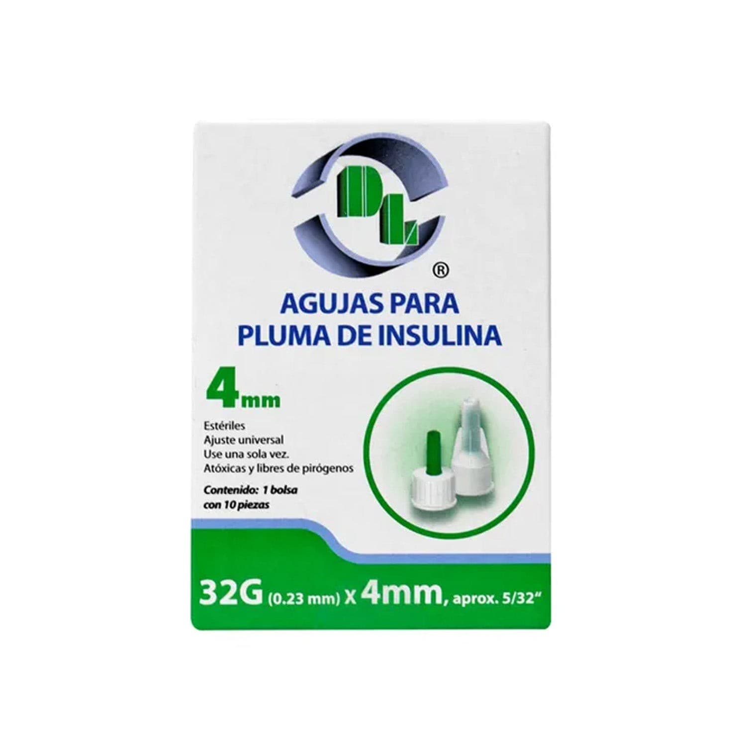 Agujas para Pluma de Insulina (dl) 32gx4mm. Caja C/10 Pzs.
