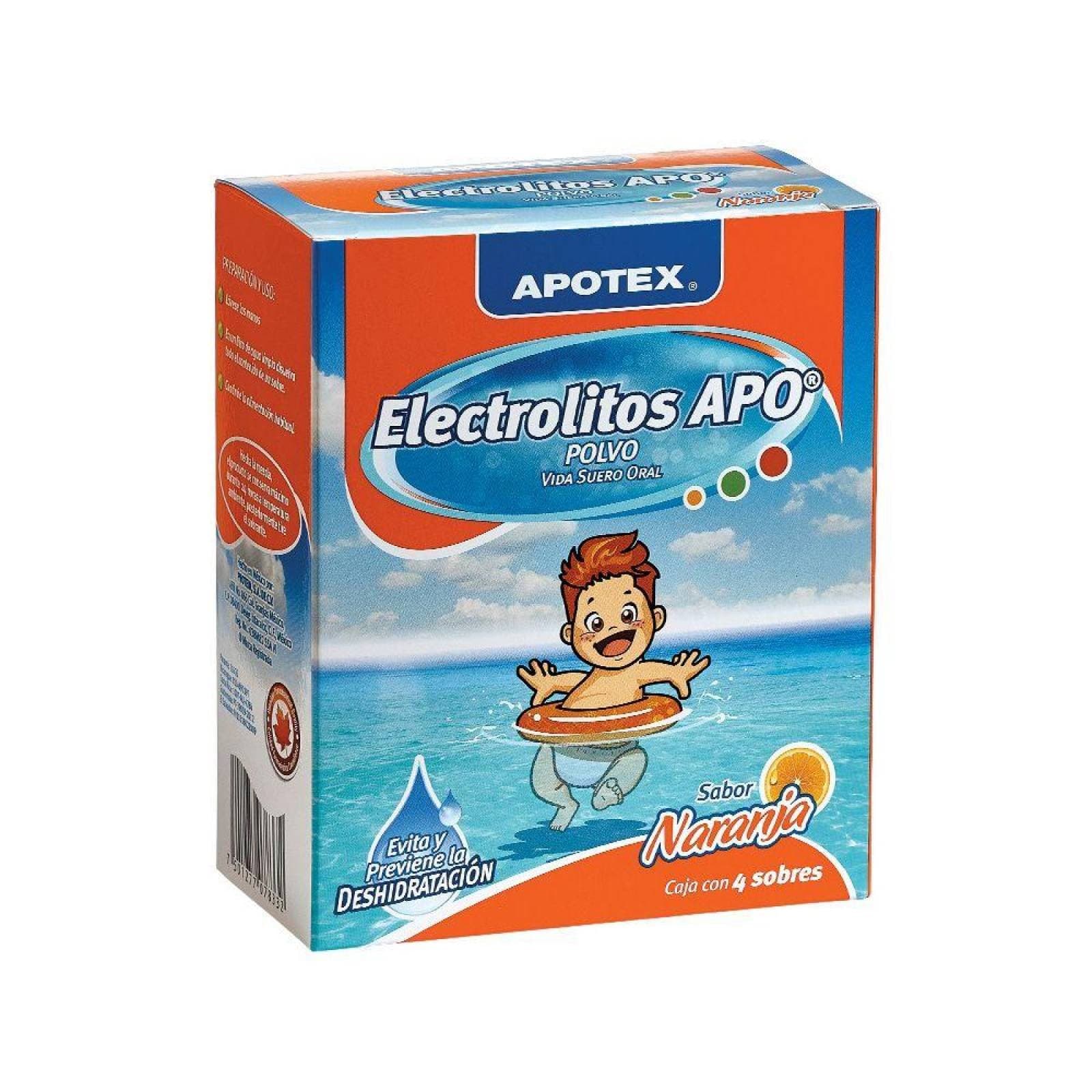 Electrolitos Apo Sab. Naranja Cja. C/ 4 Sobs. Polvo 28.3 G. P/1 L.
