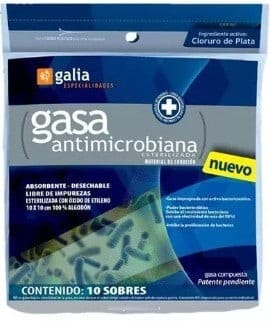 Gasa Compuesta Antimicrobiana (galia) Estéril 10x10cm. Bolsa C/10 Sobs.
