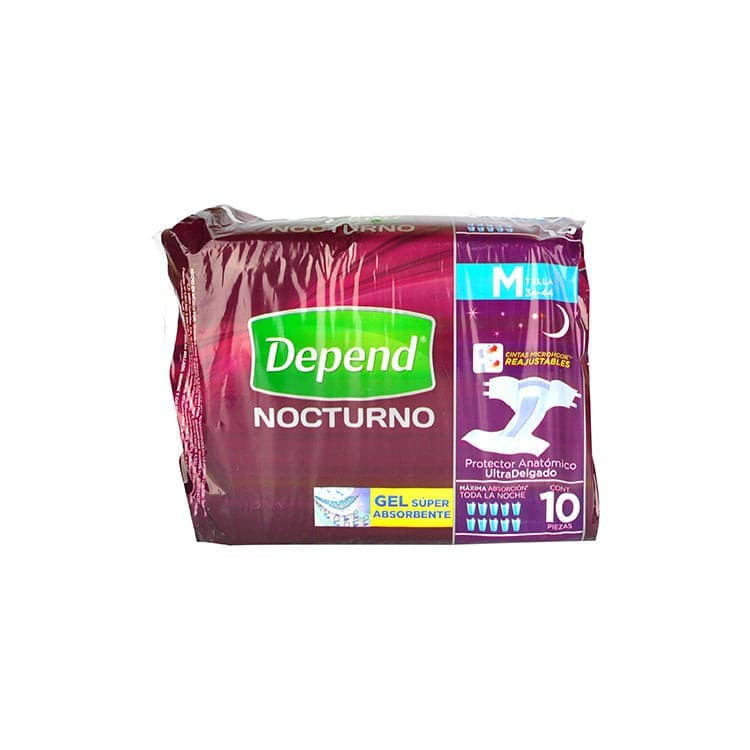 Depend Nocturno Med. (talla 28-44 / Cintura 71-111.2cm) Unisex C/10 Pzs.