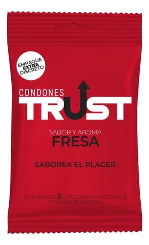 Condones Trust "sabor y Aroma Fresa" Paq. C/3 Pzs.
