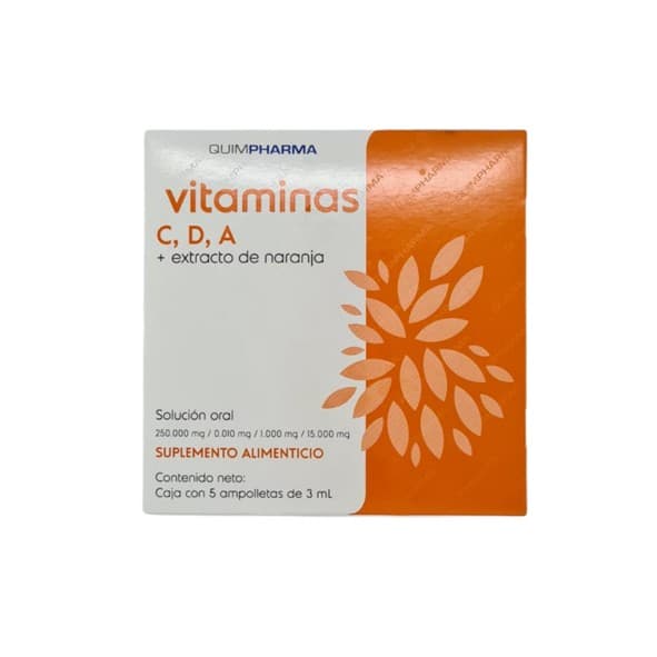 Vitaminas C,d,a (quimpharma) Sol. Oral C/5 Amptas. 250-0.010-1-15 Mg/3 Ml.