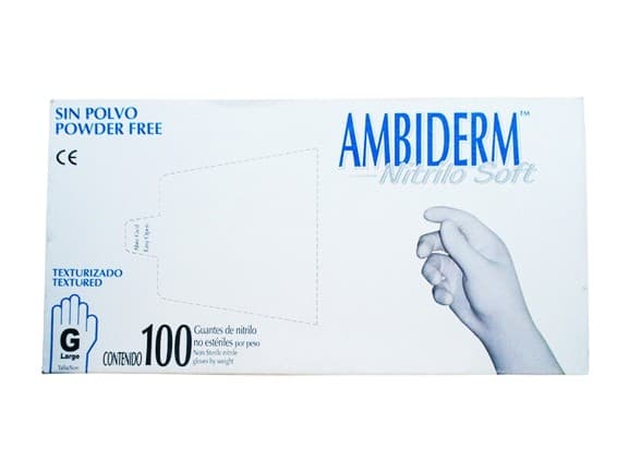 Ambiderm Nitrilo Guante Expln. Blanco No Estéril "gde" C/100 Pzs.