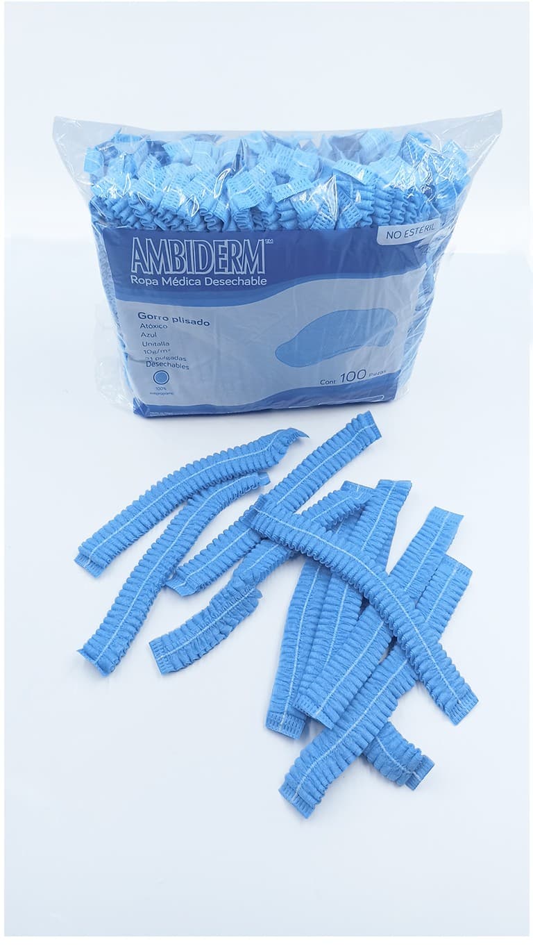 Gorro P/cirugía (ambiderm) No Estéril Col. Azul Bolsa C/100 Pzs.