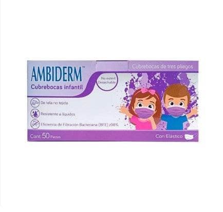 Cubrebocas Infantil Dchble. 3 Pliegues Col. Violeta (ambiderm) Cja. C/50 Pzs.