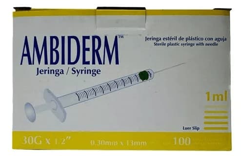 Jeringa 1ml. (ambiderm) Insulina C/aguja Desmontable 30gx13mm. C/1 Pza.