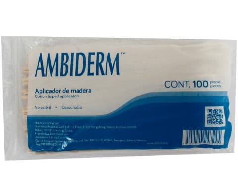 Aplicador de Madera C/punta de Algodón (ambiderm) 15cm. Bolsa C/100 Pzs.