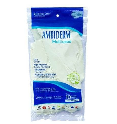 Ambiderm Multiusos Guante Látex Col. Blanco Unitalla Bolsa C/10 Pzs.