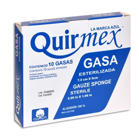 Gasa Esterilizada (quirmex) 7.5x5cm. T20x12, 8c. Caja C/10 Sobs.