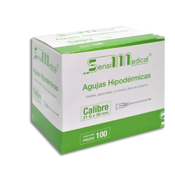 Aguja Hipodérmica (sensimedical) 21gx38mm. Cja. C/100 Pzs.