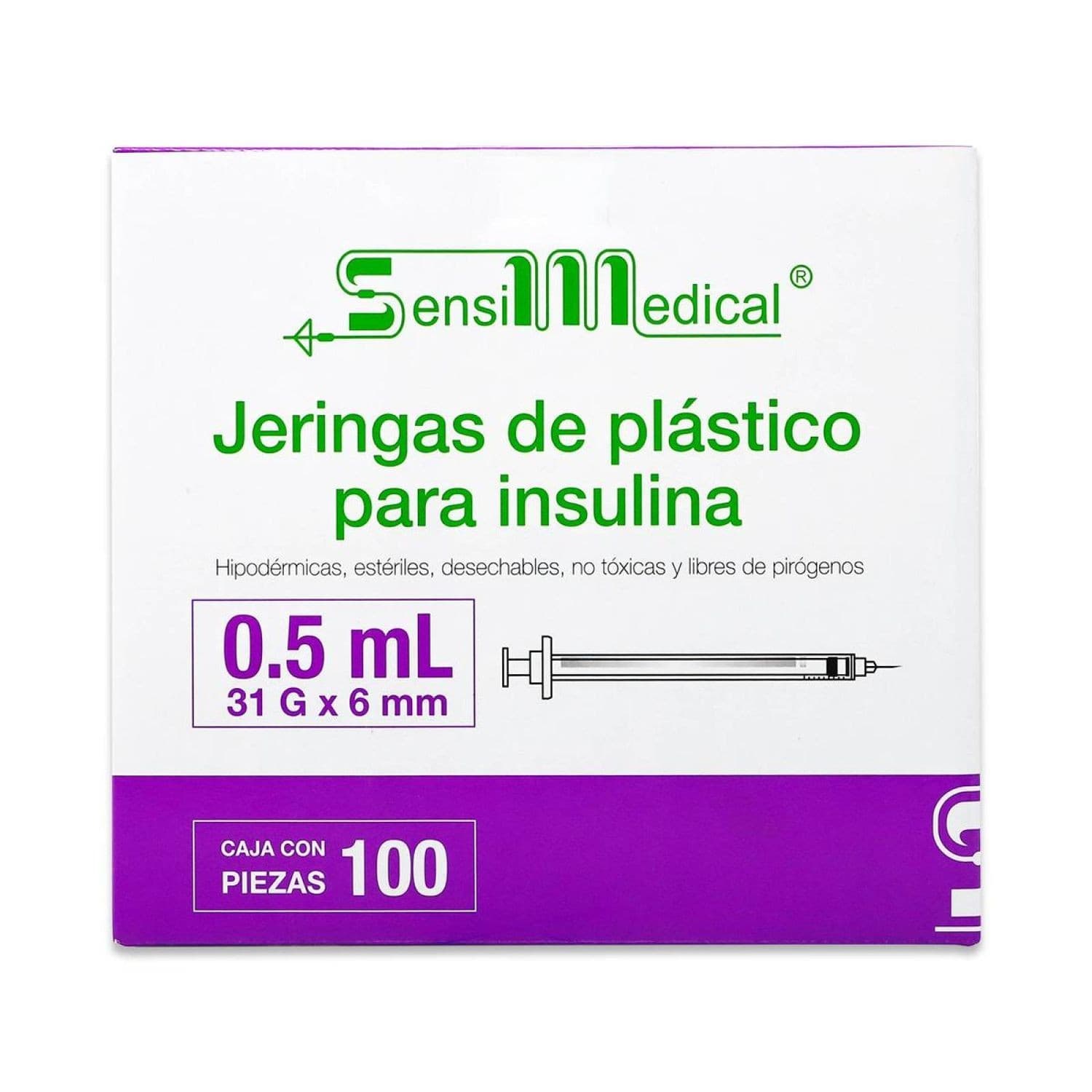 Jeringa 0.5ml. (sensimedical) Insulina C/aguja Integrada 31gx6mm. C/1 Pza.