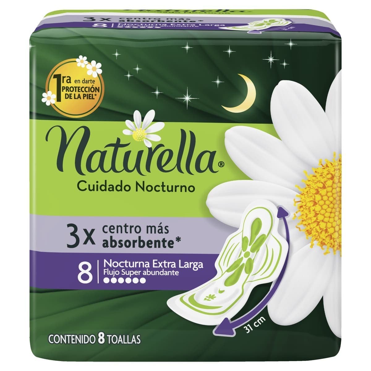 Naturella Nocturna Flujo Super Abundante C/8 Toallas Ex-largas.