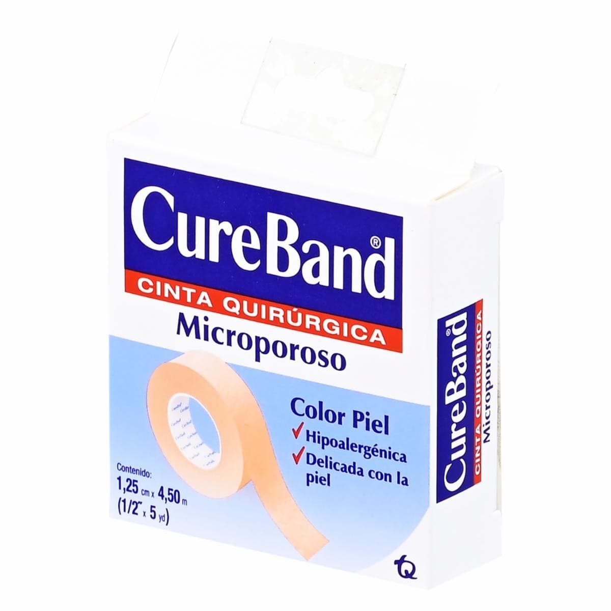 Cureband Microporoso Rollo Col. Piel A: 1.25cm; L: 4.5m. Caja C/1 Pza.
